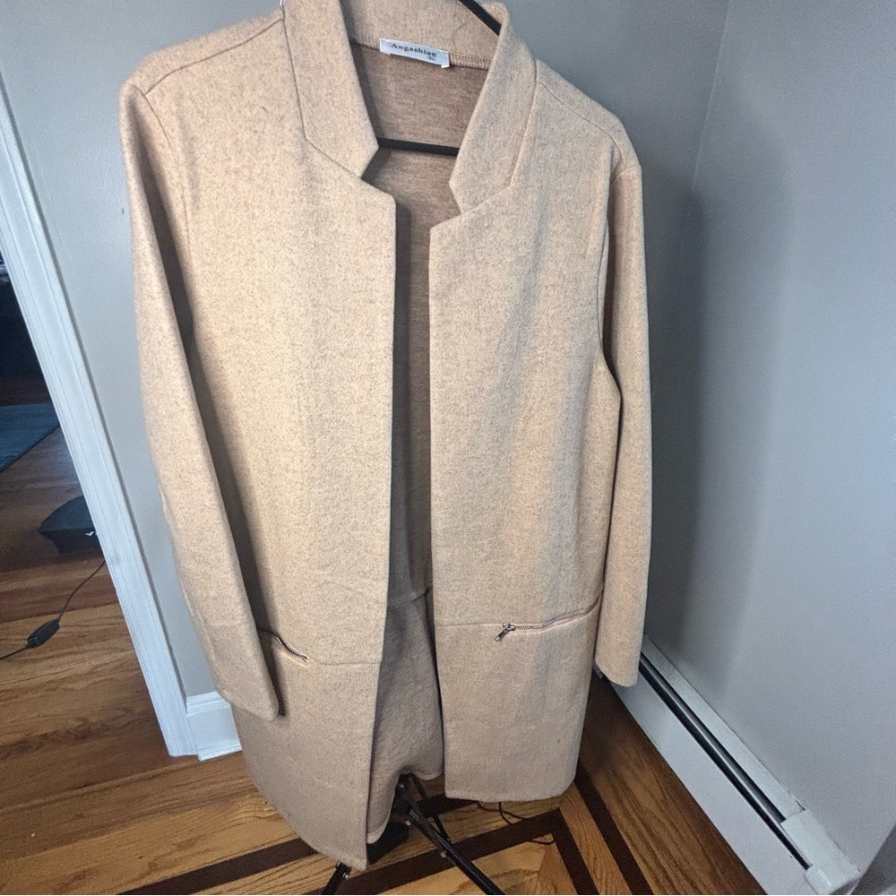 Chic Beige Open Front Coat